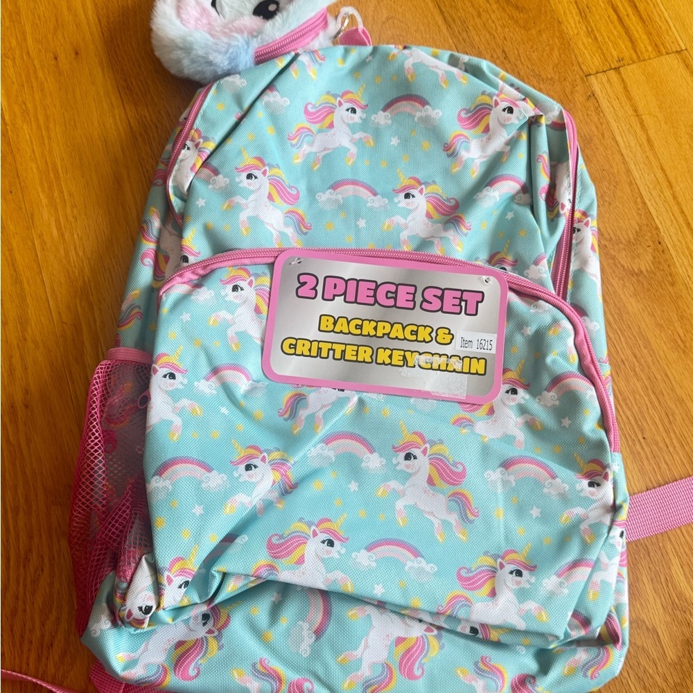 Backpack Unicorn Backpack and Keychain Set - Blue and Pink